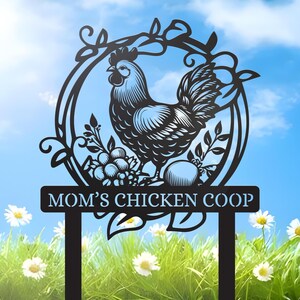 Estacas para gallinero personalizadas, letrero de estaca para jardín personalizado, regalo de jardín personalizado, decoración de pollos, linda decoración floral para el hogar con pollos, exhibición de césped de granja