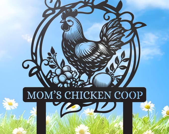 Custom Hen House Stake: Floral Chicken Coop Decor, Farmhouse Garden Gift