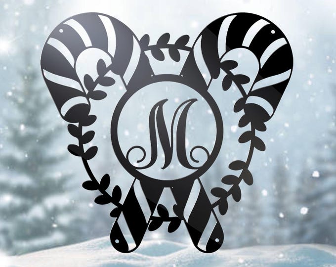 Candy Cane Monogram Metal Sign: Personalized Christmas Decor