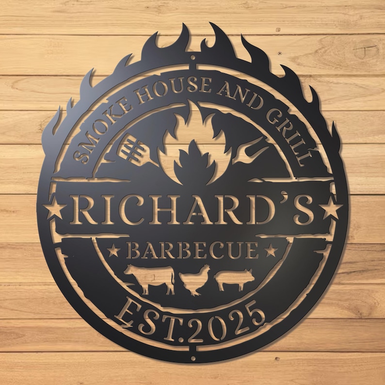 Personalized Metal BBQ Sign – Custom Smoke House & Grill Wall Art ...