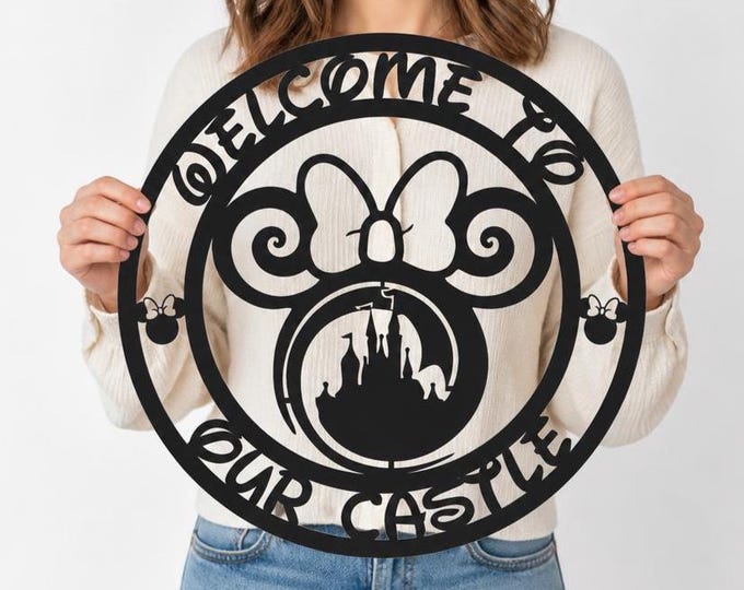 Personalized Minnie Castle Metal Sign, Welcome To Our Castle Sign, Disney Inspired Family Name Sign,  Nursery Wall Decor, Housewarming Gift
