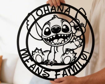 Stitch Ohana Means Family Metal Sign, Personalized Name Wall Art, Custom Decor
