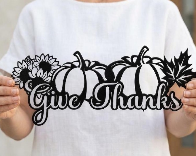Give Thanks Pumpkin Metal Sign, Thanksgiving Wall Decor, Autumn Harvest Front Door Art, Farmhouse Hostess Gift