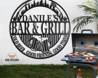 Custom Bar and Grill Metal Sign: Personalized Outdoor Kitchen Decor