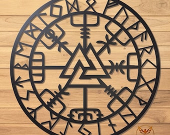 Vegvisir Metal Wall Art, Norse Wayfinder Compass, Viking Decor