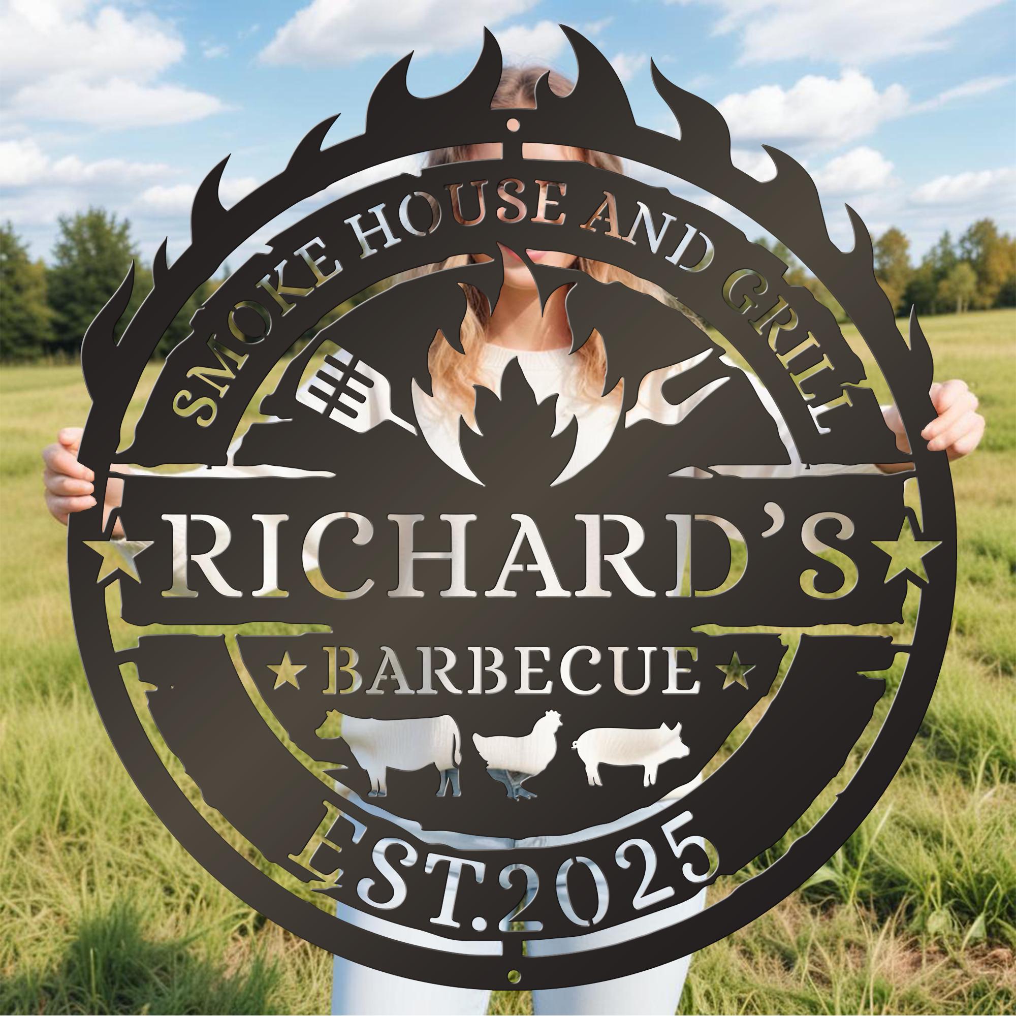 Personalized Metal Barbecue Wall Art, Custom BBQ Metal Sign, Barbecue Sign For Outdoor, Grilling Gift For Dad, Smokehouse Metal Sign, Patio