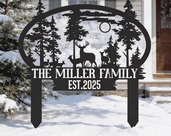 Personalized Deer Family Metal Yard Sign, Wildlife Outdoor Camping Decor, Gift for Deer Lovers