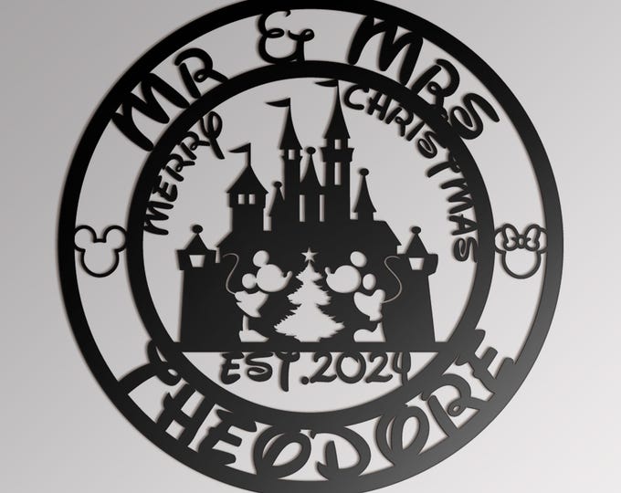 Custom Mr and Mrs Mickey Christmas Metal Sign, Honeymoon Gift