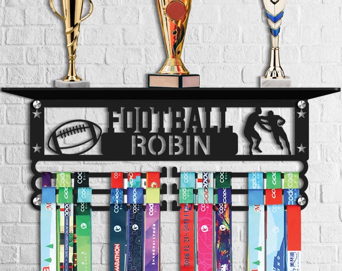 Personalized Football Medal Hanger: Custom Name Trophy Shelf