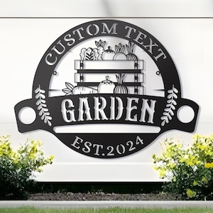 Letrero de metal personalizado para jardín, colgante para huerto, decoración para huerto, arte para jardín con verduras cultivadas en casa, placa conmemorativa para jardín, regalo para ella