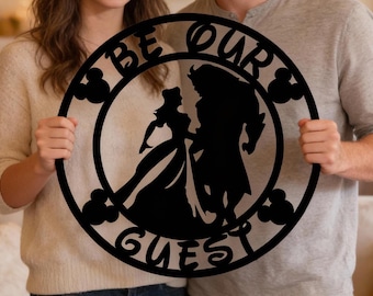 Be Our Guest Metal Sign | Beauty and The Beast Welcome Decor | Disney Welcome Sign | Disney Beast Garden Flag | Disney Guest Room Decor