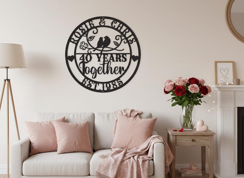 Letrero metálico del 40.º aniversario, arte mural personalizado para pareja, regalo de San Valentín. imagen 5