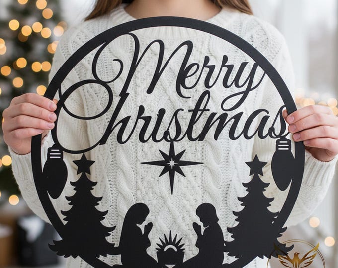 Nativity Metal Christmas Sign, Christ Is Born, Winter Star Decor