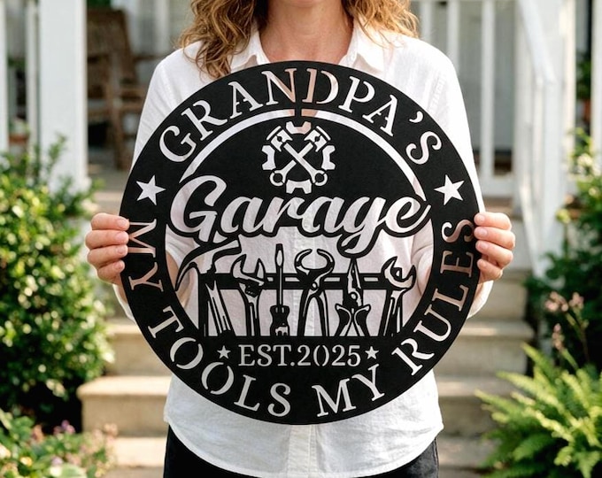 Custom Grandpa Garage Sign | Personalized Metal Workshop Wall Decor (Est. 2025)