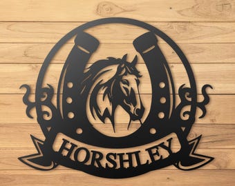 Personalized Horse Metal Sign: Horseshoe Monogram, Ranch Decor