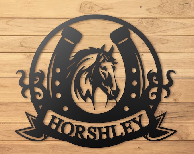 Personalized Horse Metal Sign: Horseshoe Monogram, Ranch Decor