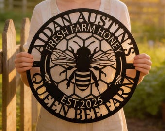 Letrero metálico personalizado de colmenar, regalo para jardineros, apicultores, letrero de jardín personalizado, arte mural de granja de abejas