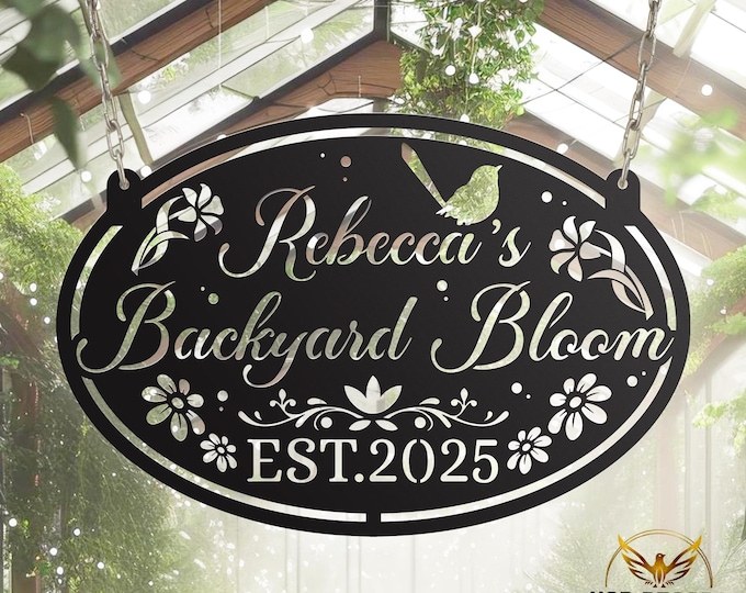 Personalized Metal Garden Sign: Floral Backyard Bloom Decor