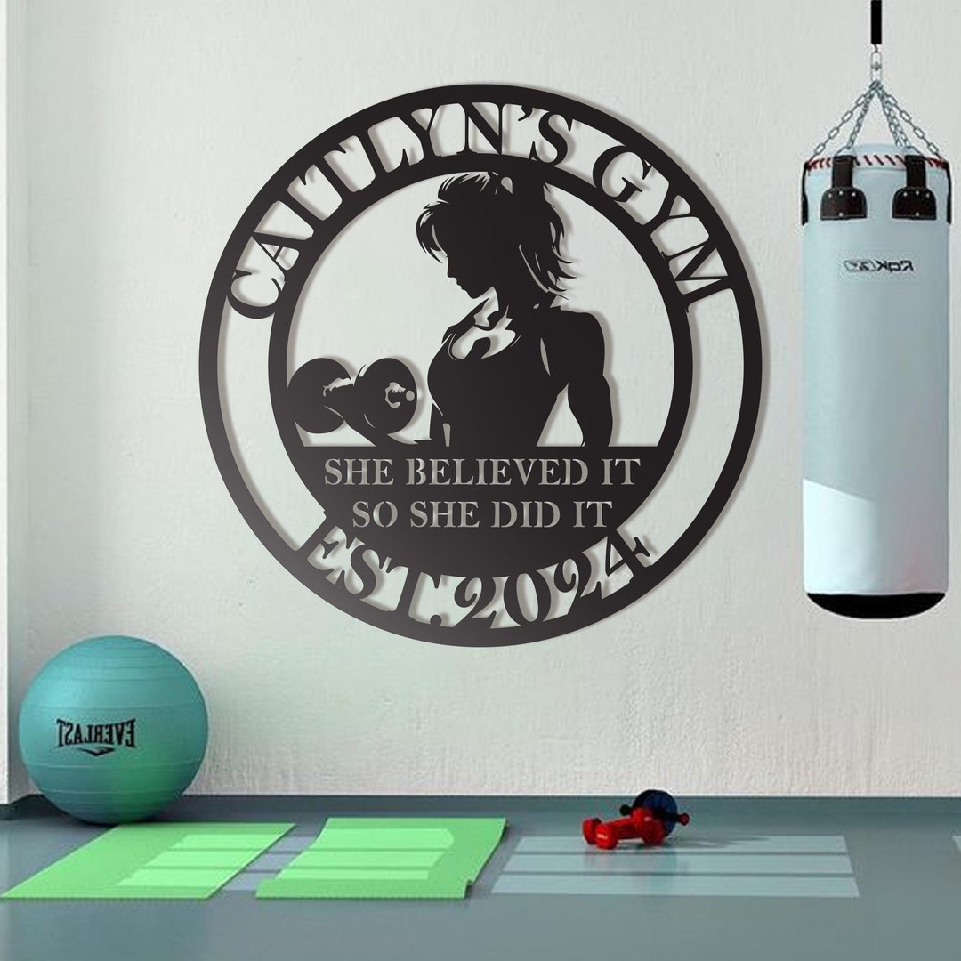Gym Metal Sign, Personalized Women's Fitness Metal Wall Art ...