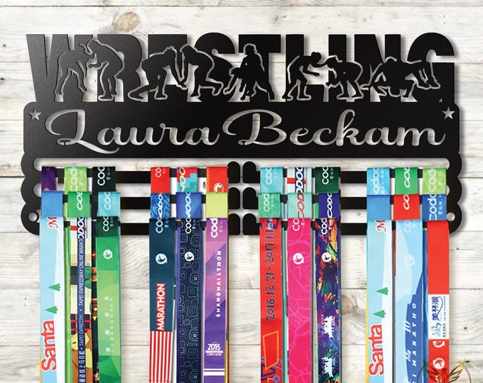 Personalized Wrestling Medal Hanger: Custom Name Display Rack