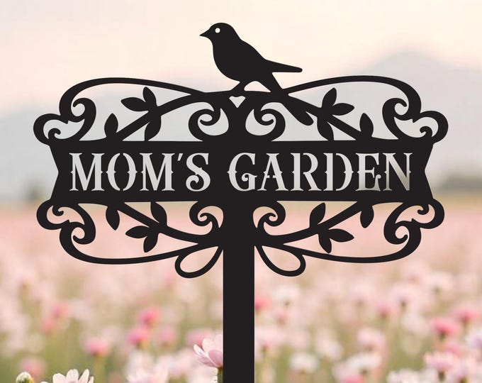 Custom Metal Garden Sign: Bird & Flower Decor, Personalized Name Sign