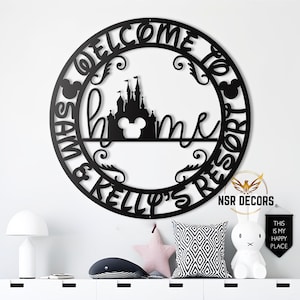 Letrero de metal personalizado con el castillo de Disney, letrero de metal para el hogar de Mickey, decoración del hogar con la cabeza de Mickey, decoración mágica del castillo para el hogar, regalos de aniversario de Disney