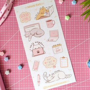 Planche d'autocollant chats et travail, des Chats au travail en autocollants, Imprimé sur papier Mat ou brillant