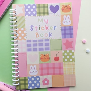 Lindo libro de pegatinas reutilizables de patchwork con conejo y tigre, tamaño A5, para coleccionar, 30 páginas