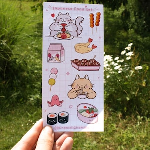 Planche d'autocollant nourriture japonaise, Chats et accessoires en autocollants sur la nourriture japonaise, Imprimer sur papier Mat