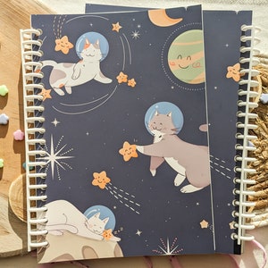 Libro de pegatinas reutilizables de gatos, A5, para coleccionar, 30 páginas, temática de gato en el espacio, estrellas adorables
