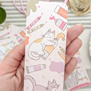 Cat Art Bookmark, Artist Bookmark, Gift for Cat-Loving Artists. Gift for Cat and Book Lovers, Handmade Bookmark.