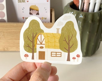 Cute Cottage Vinyl Sticker – Forest Illustration, Kawaii Planner