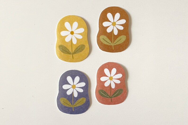 Cute Sticker Flakes Vinyl Kawaii Illustration Daisies Sticker Pack Bujo