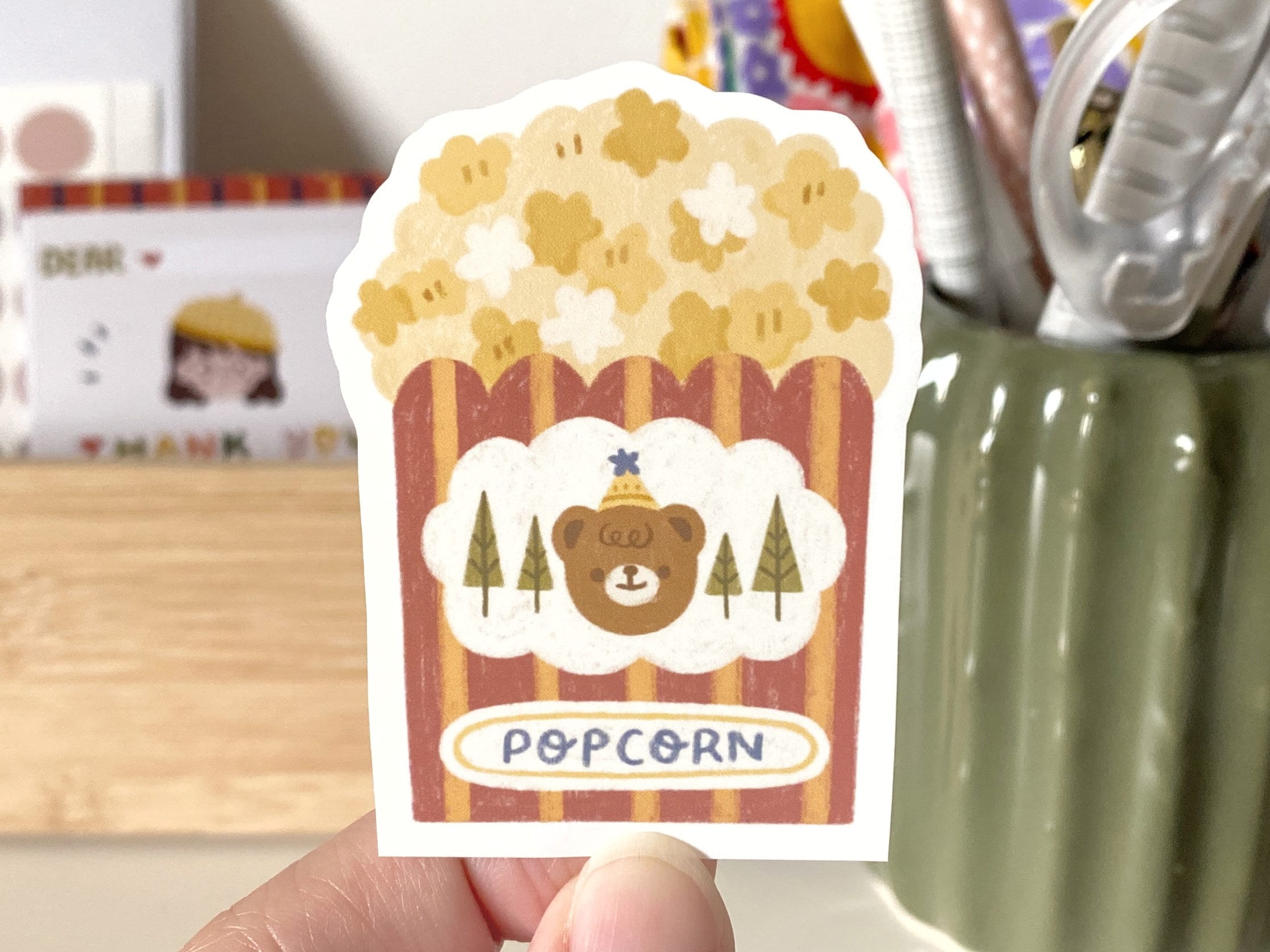 Popcorn Word Sticker Cute Bear Popcorn Sticker – Kawaii Food Vinyl Die-cut - Etsy