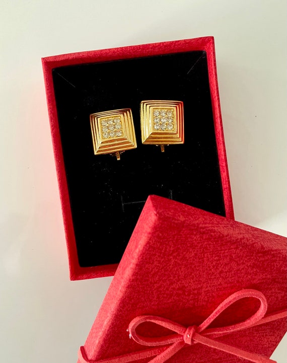 Vintage square rhinestone clip on earrings - image 3