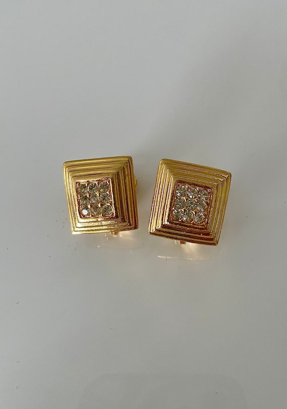 Vintage square rhinestone clip on earrings - image 1