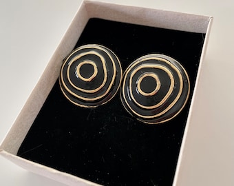 Vintage black & gold circular clip on earrings