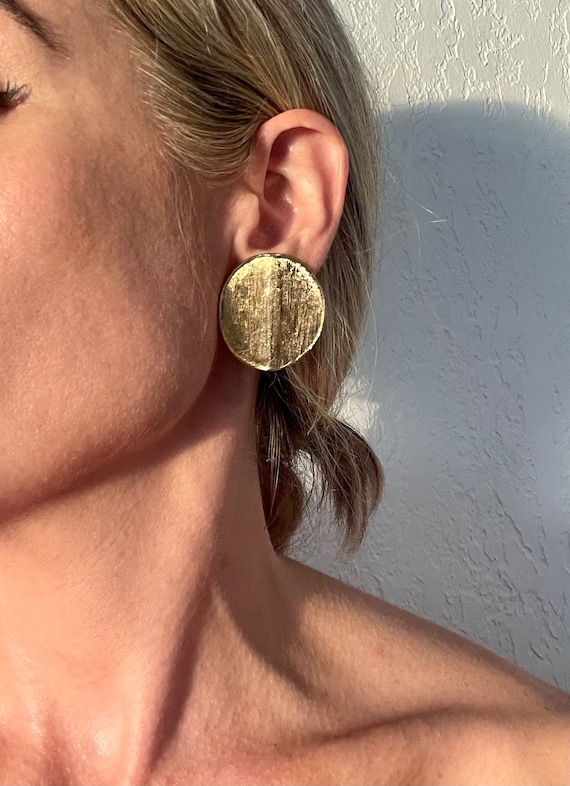 Vintage brass medallion clip on earrings