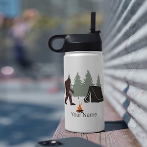 Personalized Bigfoot Stainless Steel Water Bottle, Sasquatch Camping Tumbler, Funny Sports Drink Bottle