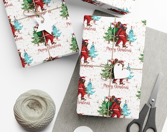 Merry Christmas Bigfoot Gift Wrap Paper,  Sasquatch Gift Wrap, Bigfoot Lover Holiday Wrapping Paper, Unique Gift Wrap