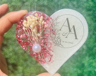 Personalised Flower Heart Magnet Favors for Guests - Custom Wedding Magnets, Engagement & Baby Shower - Personalised Fridge Magnet UK Seller