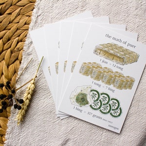 Puer Math - ensemble de cartes postales - culture du thé sur cartes postales. Un salut à un ami du thé ou à un amateur de thé.