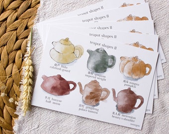 Teapot Shapes II - Postcard Set - Tea culture on postcards. A greeting to a tea friend or tea lover.