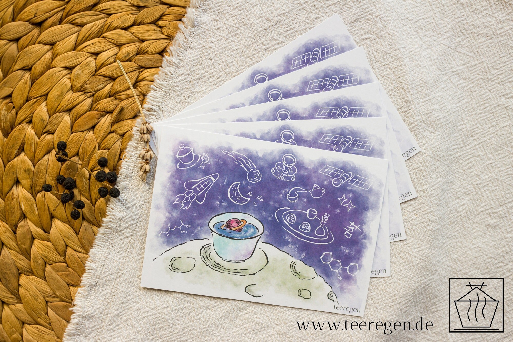 Galaxy - Postcard set - Tea culture on postcards. A greeting to a tea friend or tea lover.