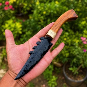 Black Obsidian Spearhead Athame, Hand Knapped Wiccan Altar Tool, Hand Carved Crystal Knife