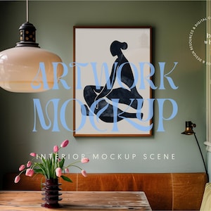 DIN A Frame Mockup, Vintage Frame Mockup for Prints, green wall, Mid-Century Interior Poster Mockup | Retro Reverie Wall Art DIN A Mockup #7