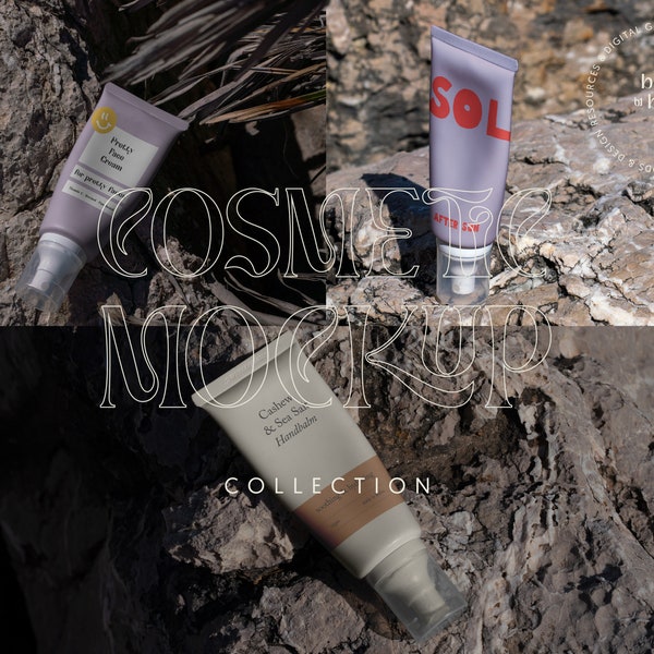 Palm Springs // Cosmetic Mockup Collection e.g. for sunscreen or hand cream, flatlays & still lifes under palm trees