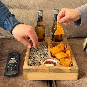 Wooden Beer and Snacks Carrier With Smartphone and TV Remote Beer Box and  Drink Organizer Beer and Snack Holder Christmas Gifts 