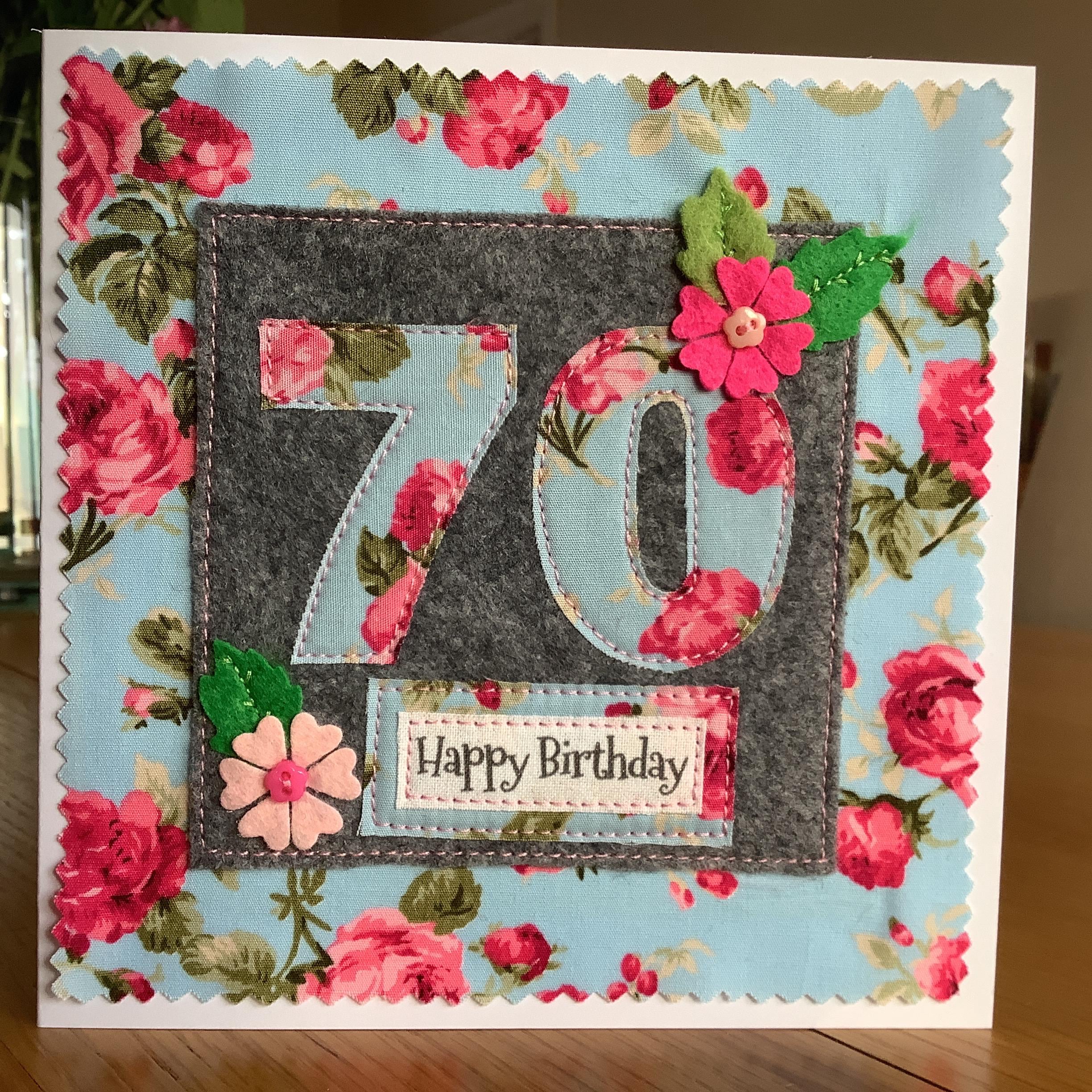 Handmade 70th Birthday Card - Personalised Option - Fabric Card - Etsy UK