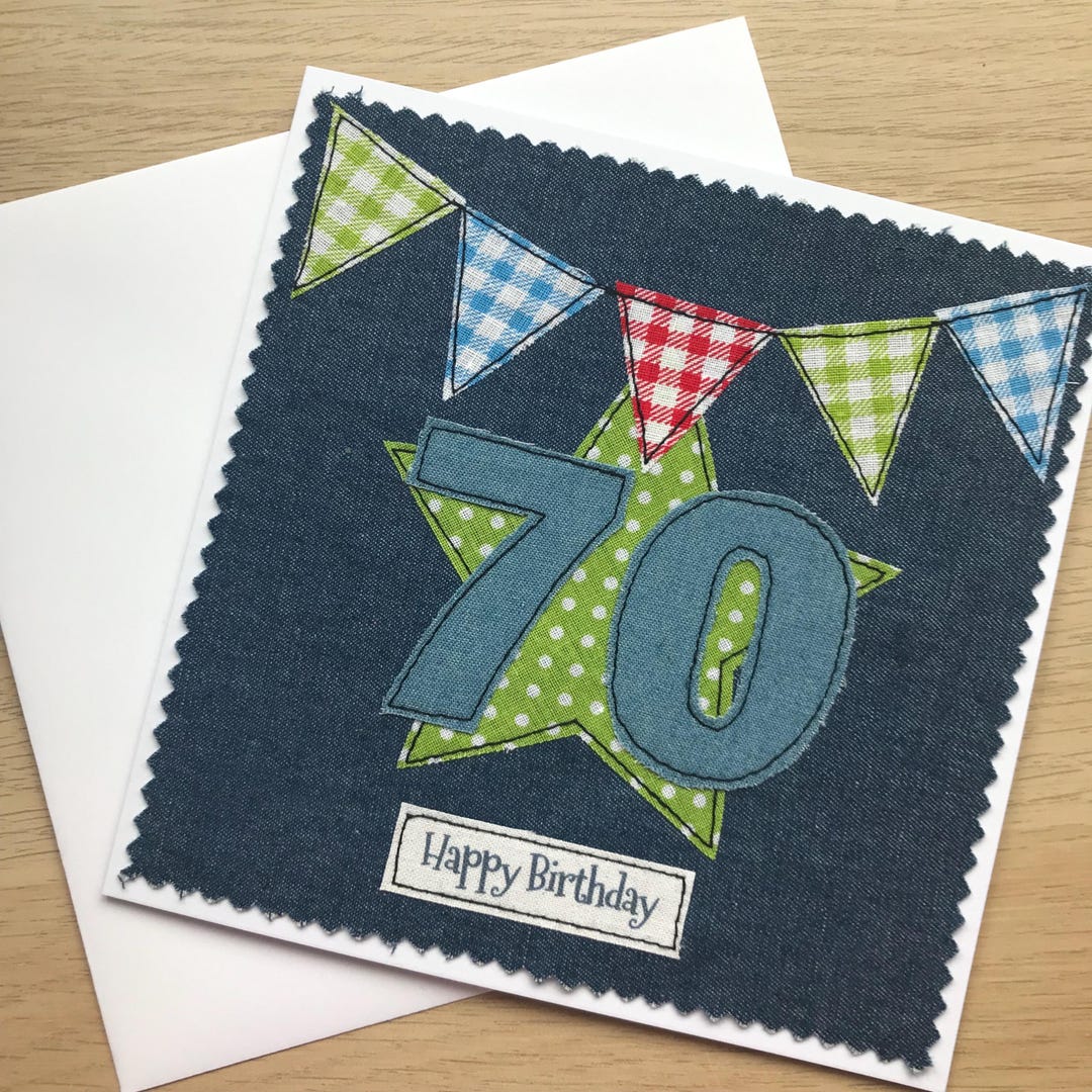 Handmade Denim 70th Birthday Card - Personalised Option - Etsy UK